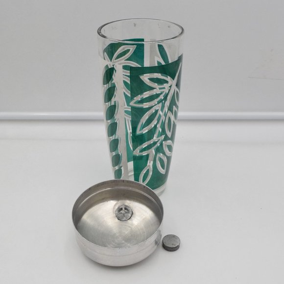 Mid Century Bar Shaker Leaf Design Kelly Green Drinkware Barware Cobbler Shaker - Picture 7 of 8